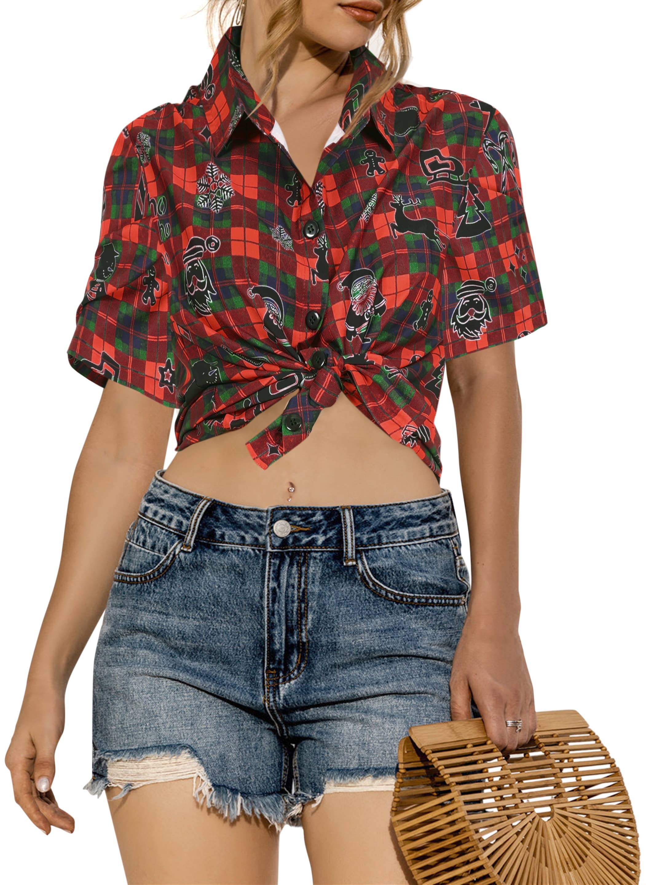 LA LEELA Women's Christmas Chill Santa Red Shirt P00603 for wholesale on Faire1