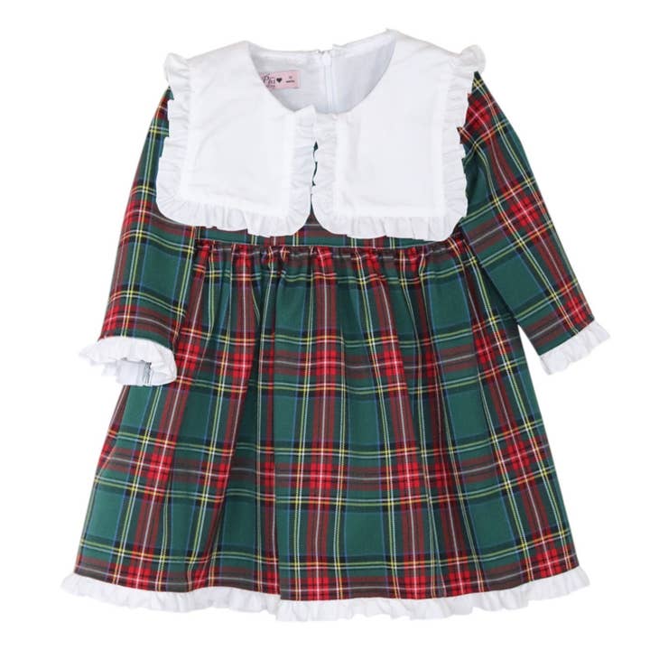 Robe tartan vert avec col blanc 25658 pour la vente par Phi Clothing