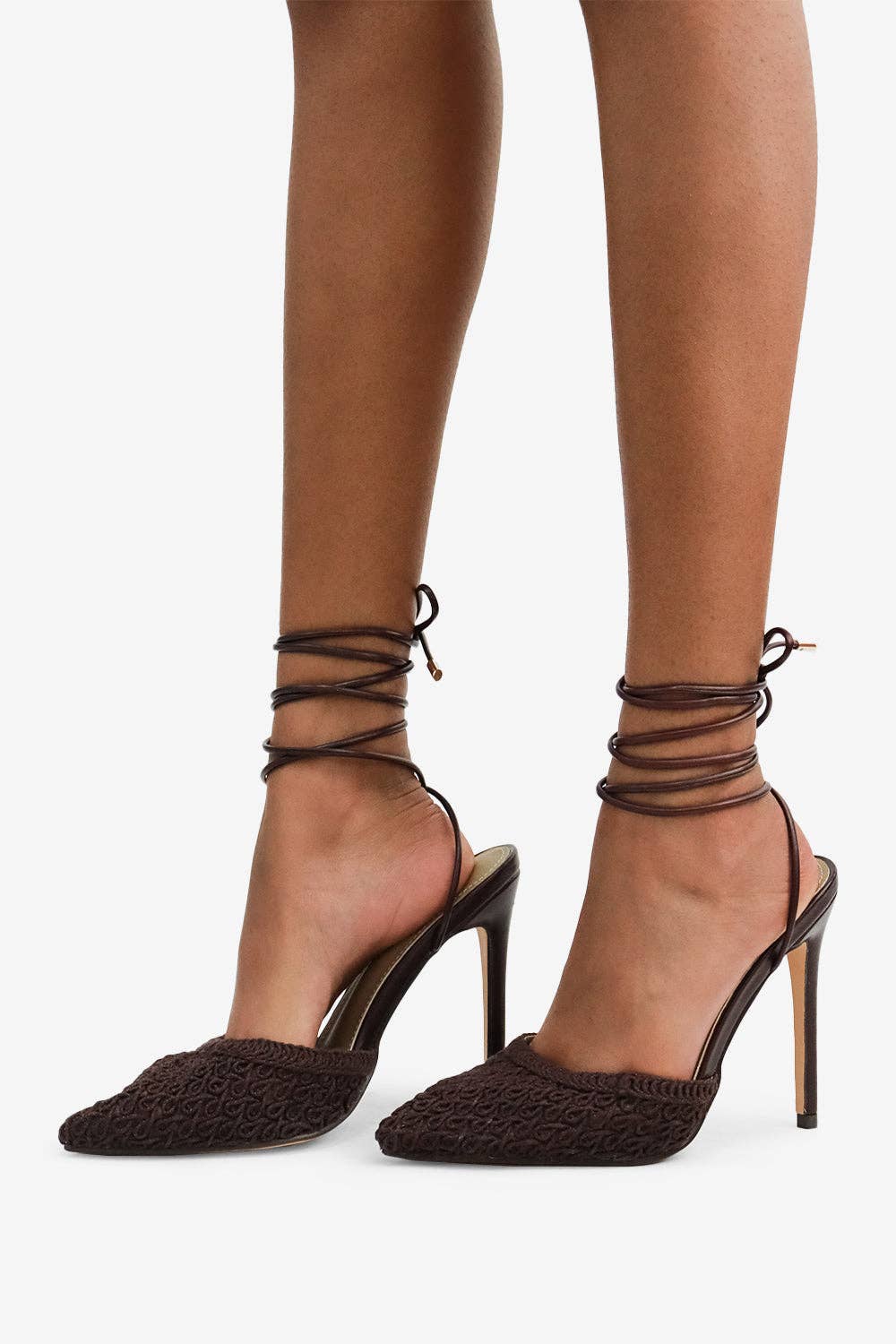 XANDRA - Chocolate Crochet Look Stiletto Heels for wholesale on Faire1