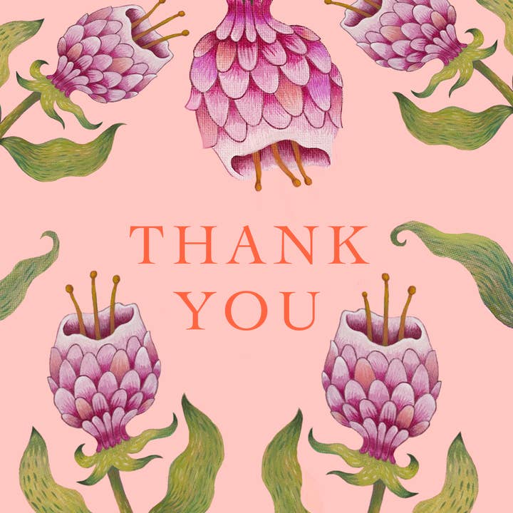 Isabelle Bryer Art - Wholesale Thank You Card - Strange Flowers – A7 Size Pink Botanical Thank You Card1
