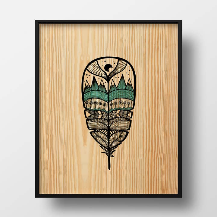 Monde dans un imprimé plume pour la vente par Red Umbrella Designs