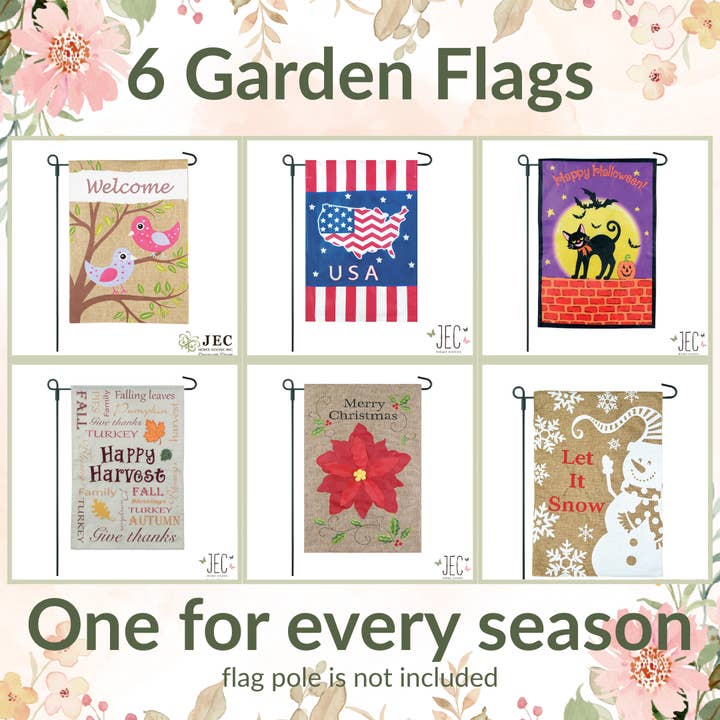 SAVE 34% - 6 Seasonal 2-Sided Garden Flags Bundle for wholesale by JEC Home Goods Inc
