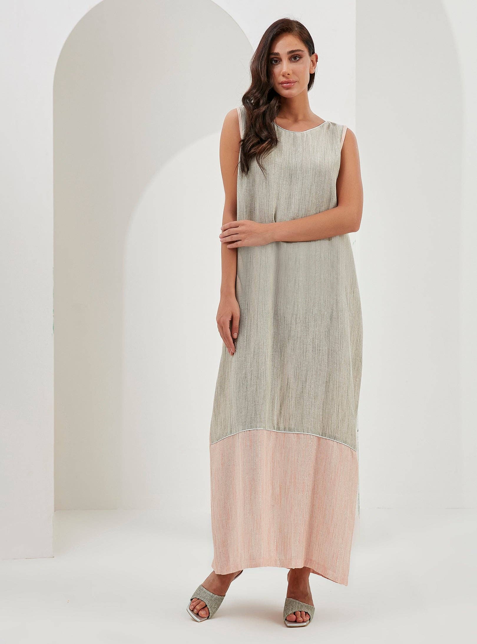 Store WF – wholesale Kaftan – Women's – Linen Cotton Silver Glitter Three Pice Abaya Set3