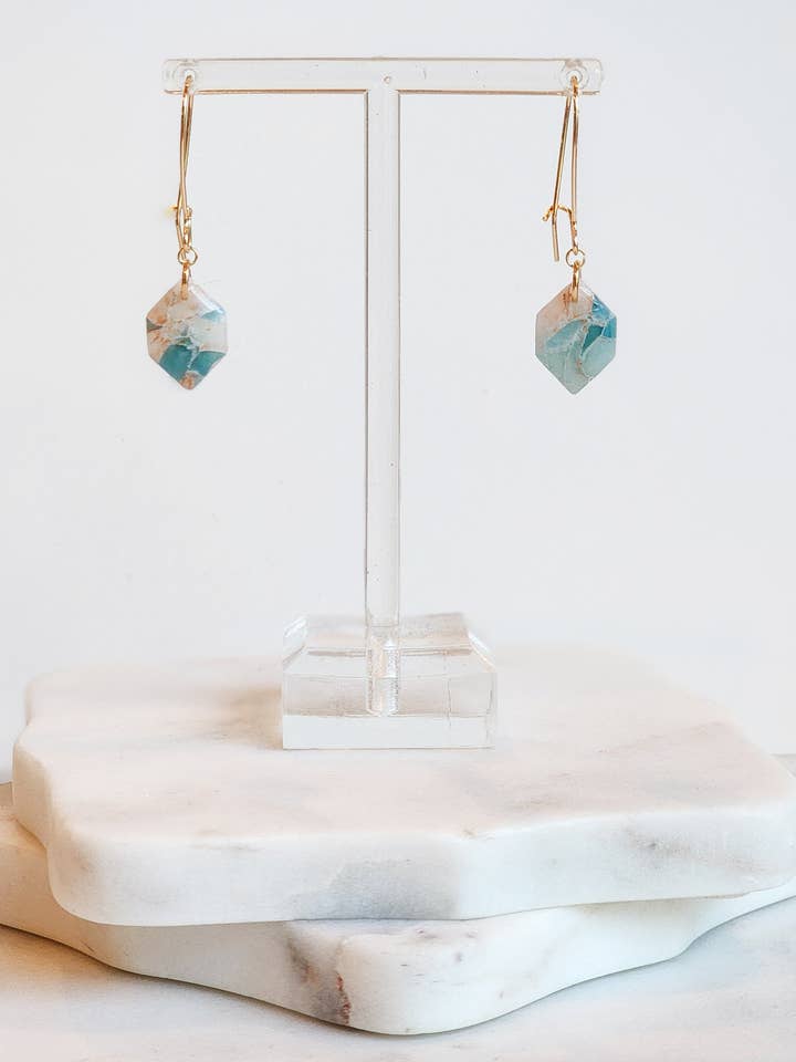 Cerulean Blue Crystal Ear Wires for wholesale by Marbled Maven