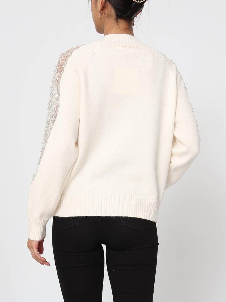 DIX-ONZE - Wholesale Knit Sweater - Women's - Soft Knit Sweater – Sequin & Pearl Details on Sleeves14