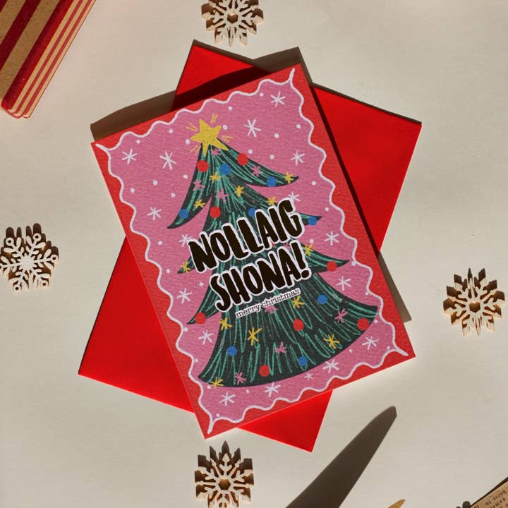 Gold Foiled Christmas Tree Card for wholesale by Prints of Ireland