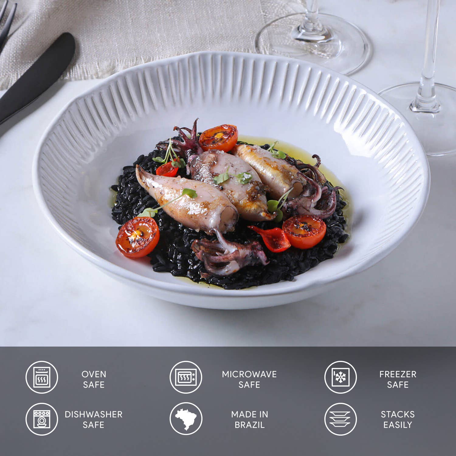 Porto Brasil - Wholesale Salad Plate - Linhas Bio Stoneware New White Salad Bowl, 28 Oz3