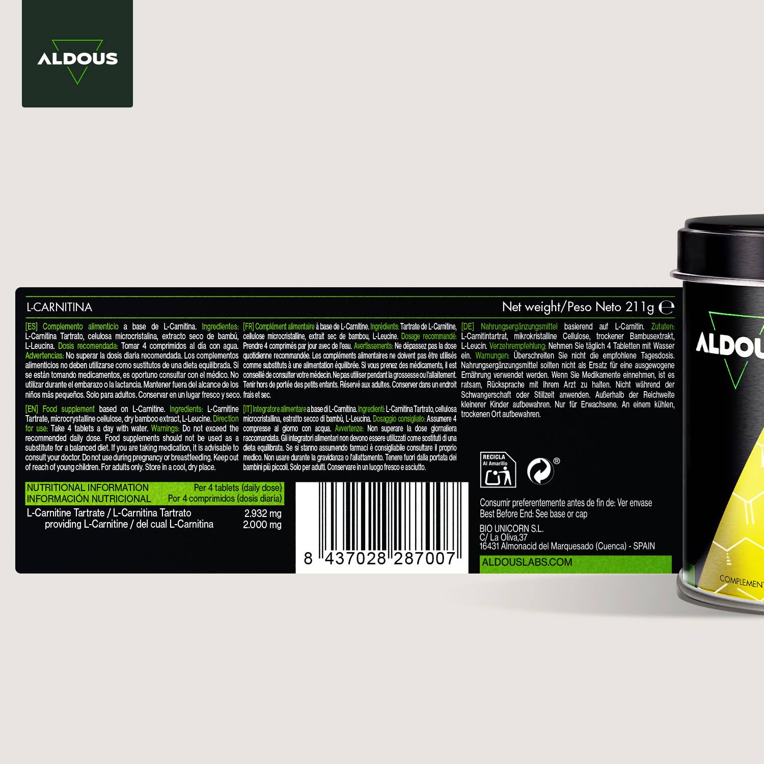 Aldous Bio - Wholesale Oral Supplement/Vitamin - L Carnitine 2000mg - 200 Tablets - Aldous5