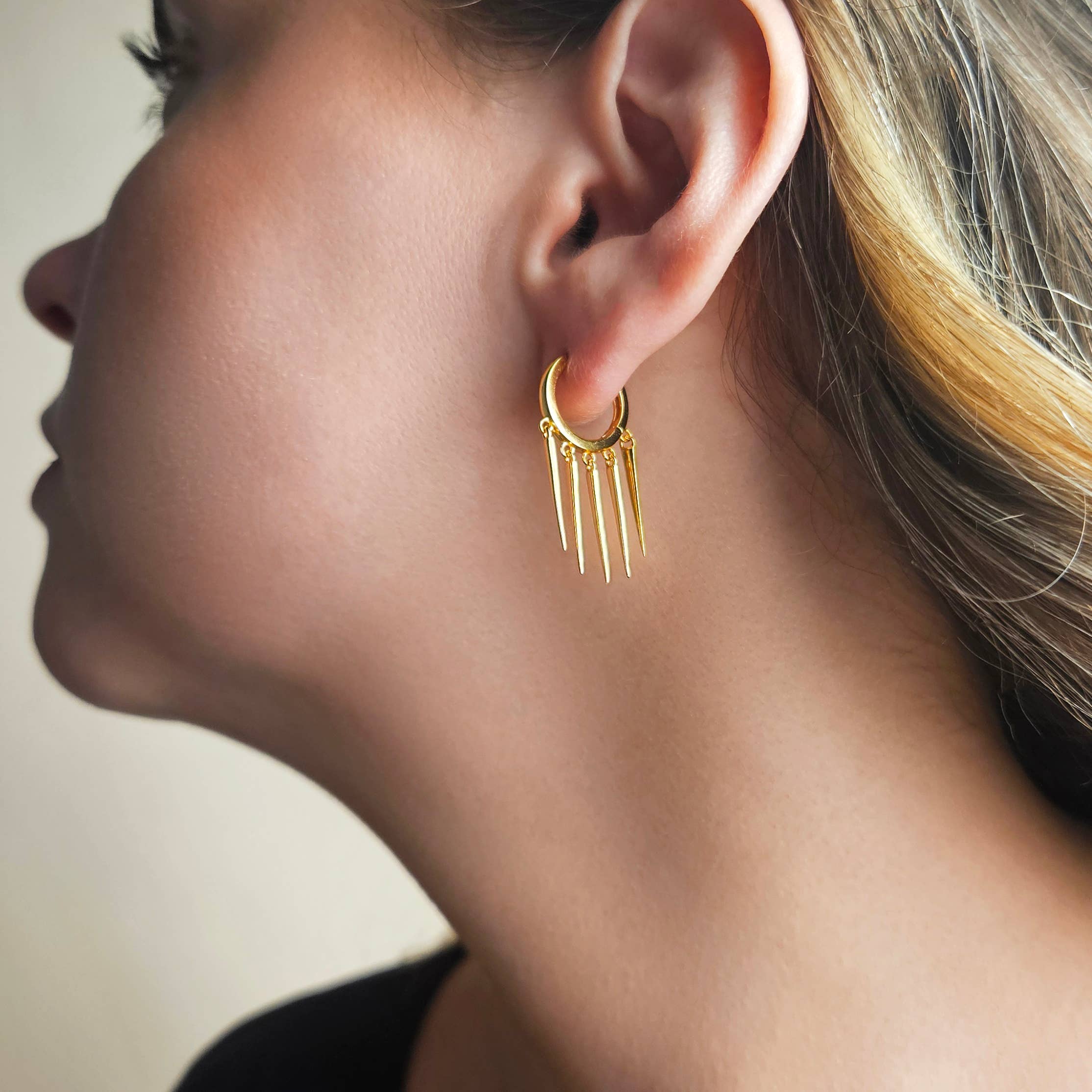 HolyBang Jewels - Wholesale Hoop Earrings - SPIKE CHARMS DANGLE HOOP EARRINGS - E-HT16802