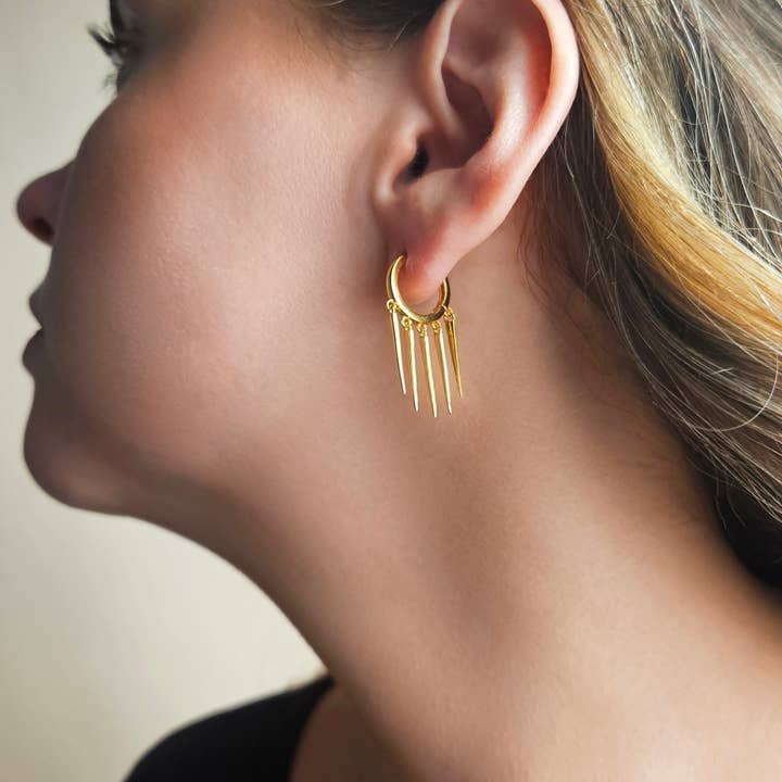 HolyBang Jewels - Wholesale Hoop Earrings - SPIKE CHARMS DANGLE HOOP EARRINGS - E-HT16802