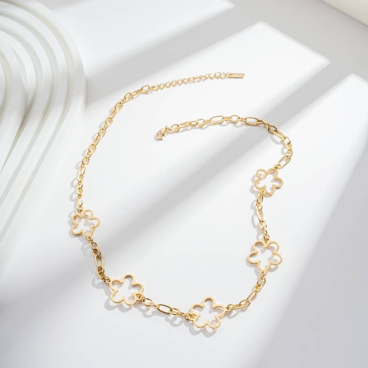 COSMOS - Wholesale Link & Chain Necklace - Flower Link Necklace Gold Silver Sculpted Modern Elegance
