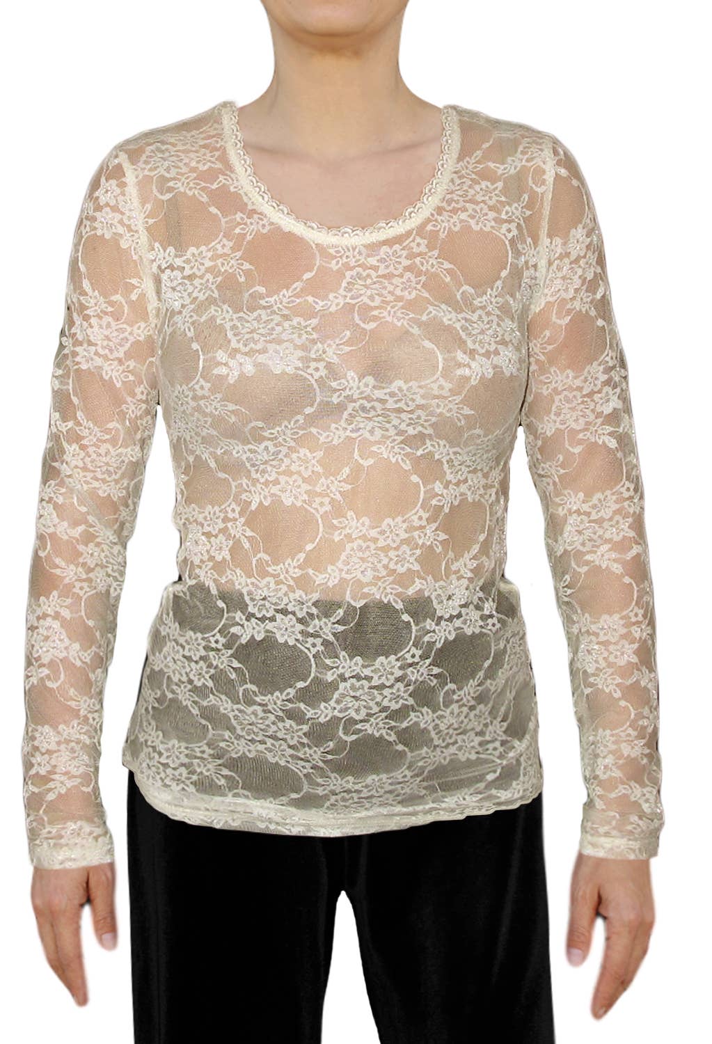 Ooh la la – Großhandel Bluse – Damen – Ooh La La Longsleeve aus Stretch-Spitze0