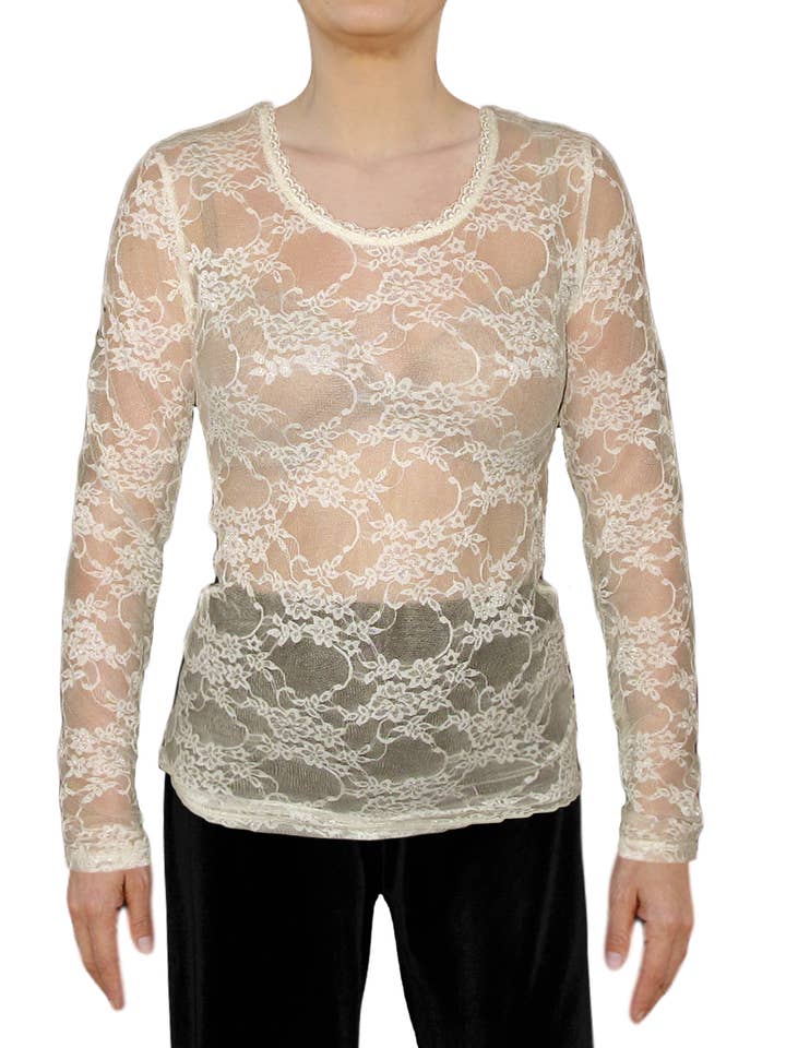 Ooh la la – Großhandel Bluse – Damen – Ooh La La Longsleeve aus Stretch-Spitze