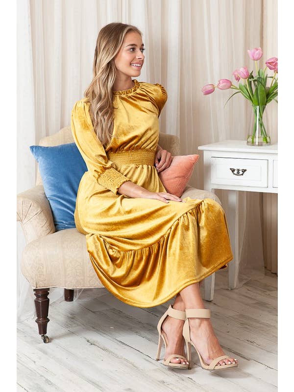 Reborn J - Wholesale Dress - Women's - Velvet Three Quarter Sleeve Midi Dress4