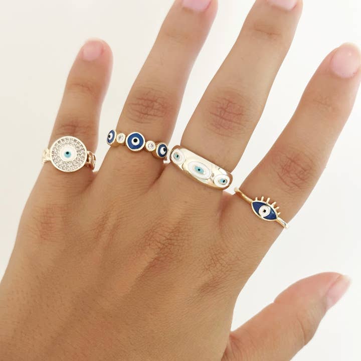 Evileyefavor - Wholesale Band/Stacked Ring - Gold Evil Eye Ring, Adjustable Stackable Ring, Blue Evil Eye4