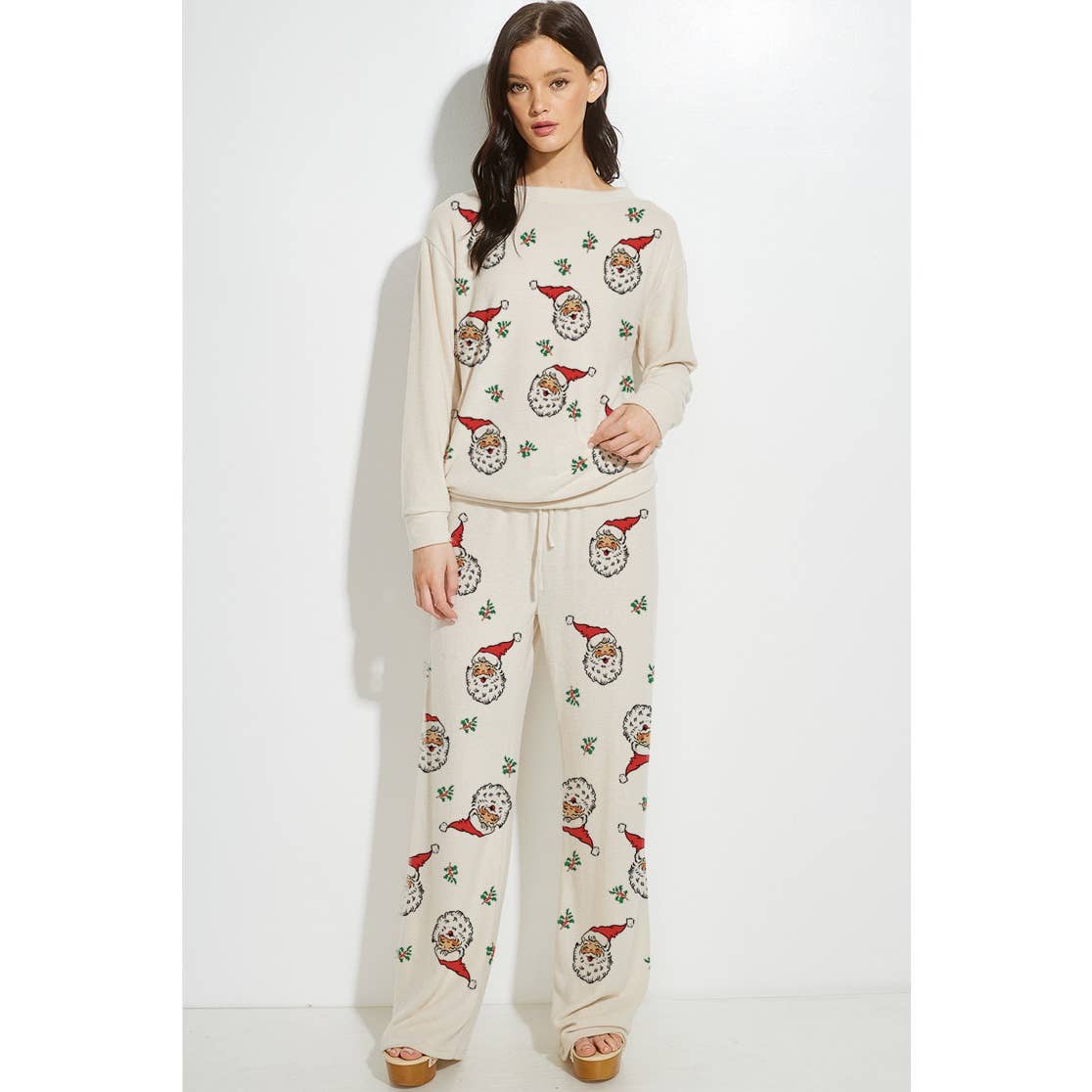 Phil Love - Wholesale Graphic Sweatshirt - Women's - Santa all over print soft lounge wear set 11