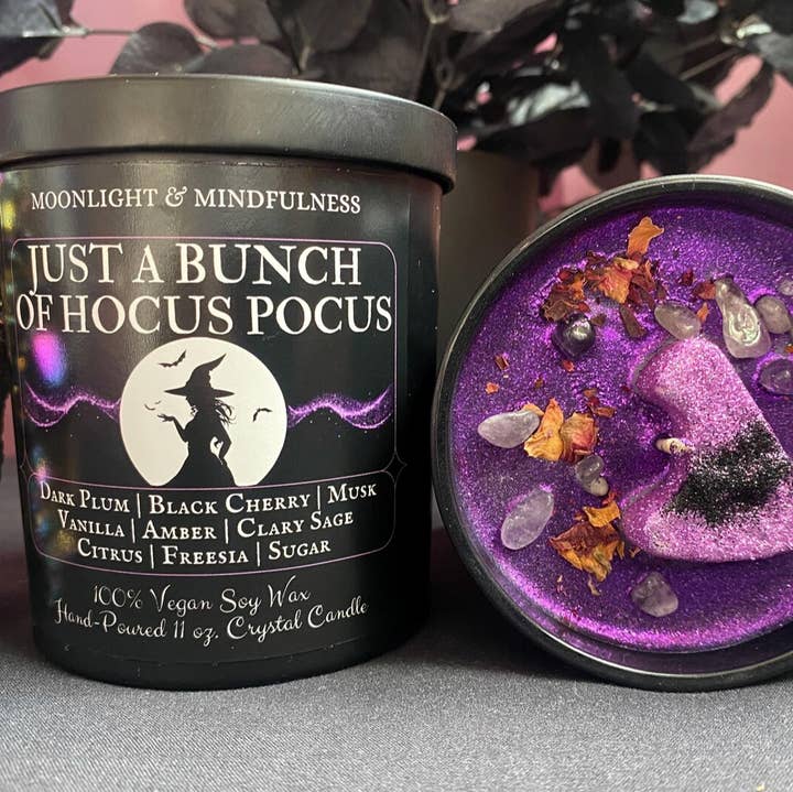 Moonlight & Mindfulness - Wholesale Jar/Filled Candle - Hocus Pocus 100% Soy Wax Crystal Candle, Witch Hat, Vegan0