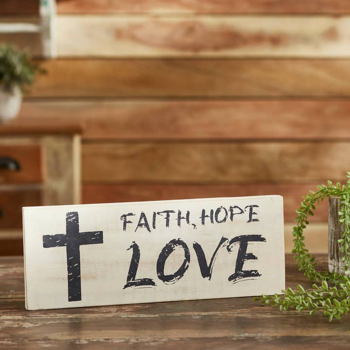 VHC Brands - Wholesale Sign - Faith Hope Love Wooden Sign 5.5x14.5