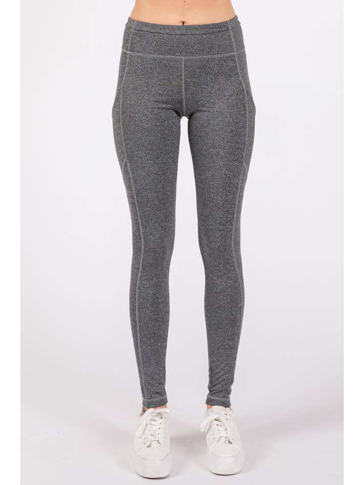 Heather Grey Full Length Active Leggings with Side Pocket for wholesale on Faire