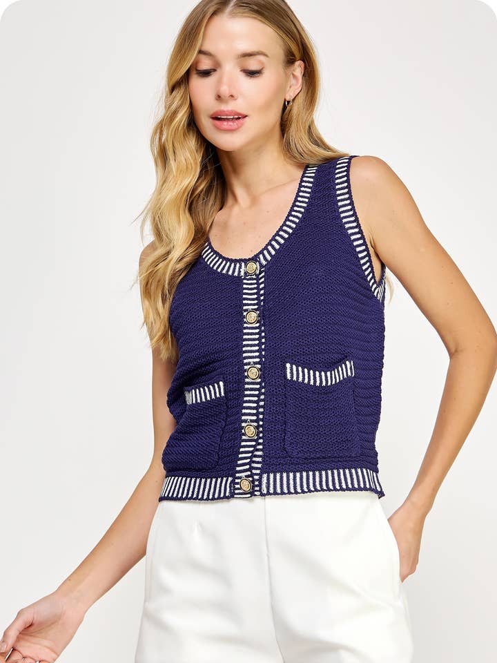 Top de Chaleco de Crochet con Contraste de Color para venta al por mayor de Strut & Bolt