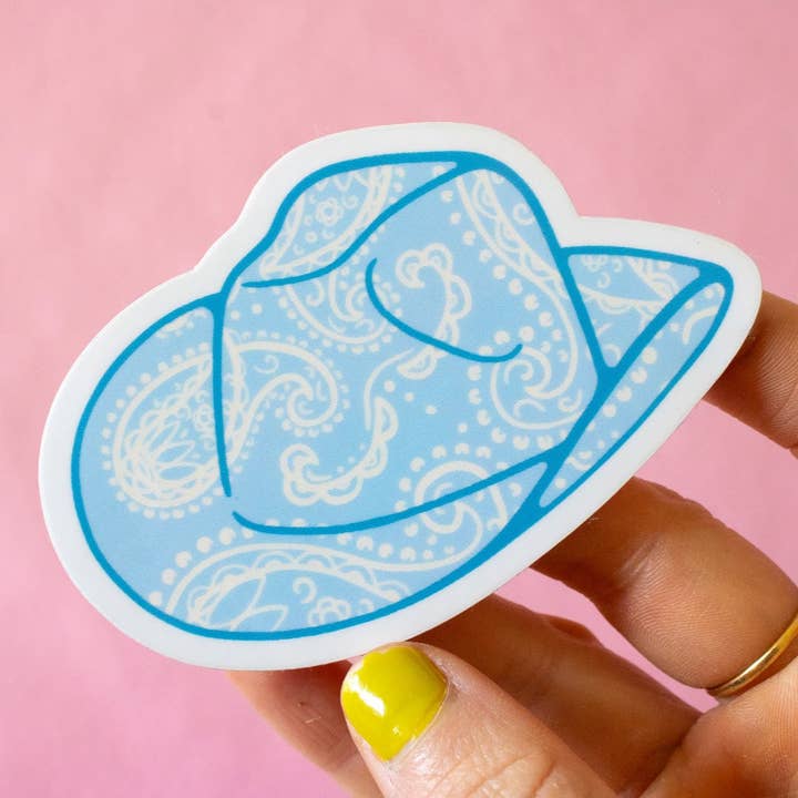Autocollant en vinyle chapeau de cowgirl à imprimé bandana pour la vente par Doctor Scribble