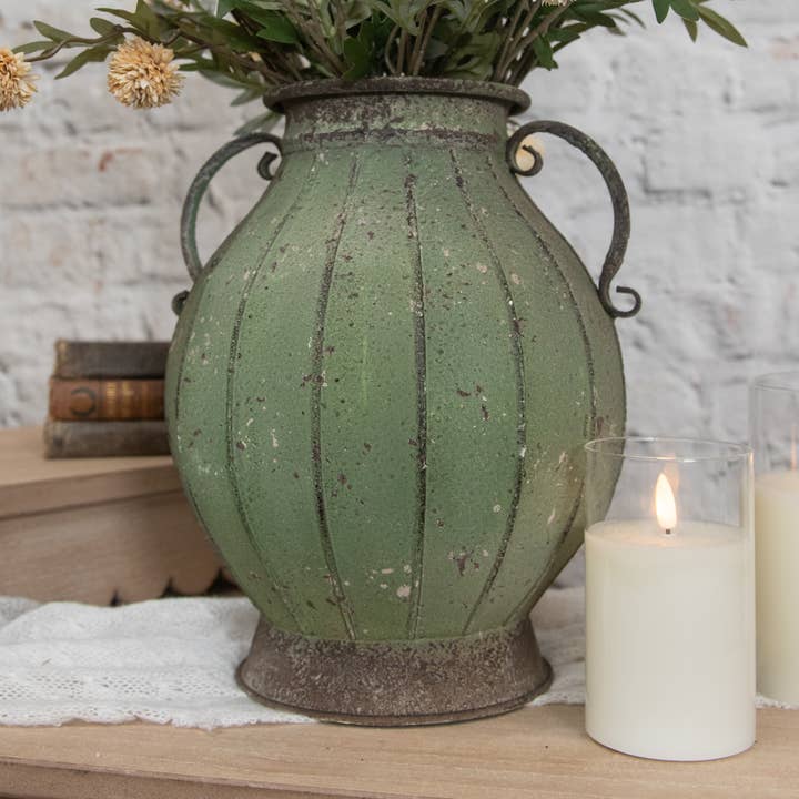 Ragon House - Wholesale Vase - 12" GREEN TWO HANDLE VASE0