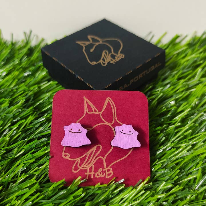 Wooden Colorful Pokémon Earrings, Ditto, Anime, Geek, Nerd for wholesale by Herbs&Belles