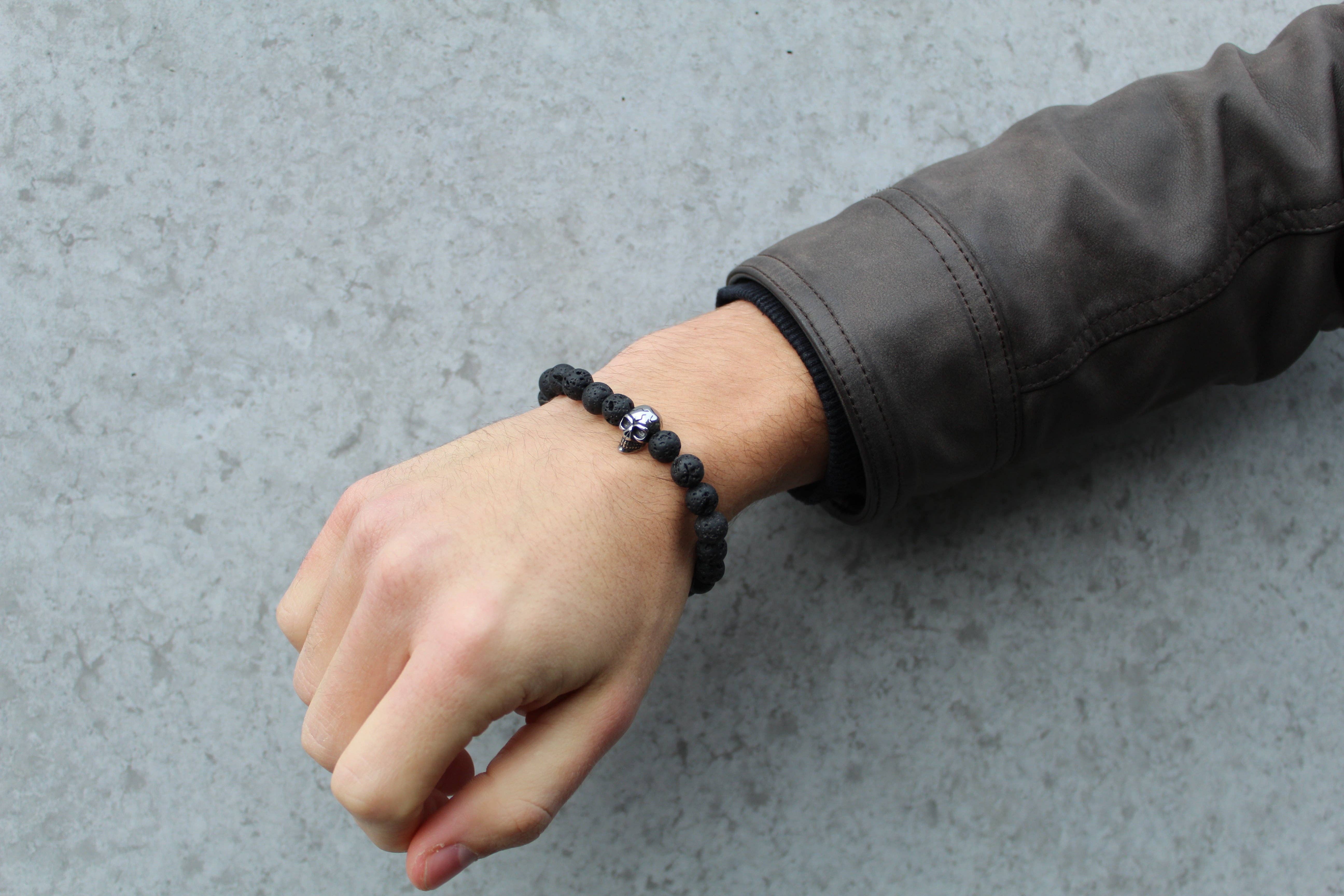 Purestone - Wholesale Beaded Bracelet - Black Lavastone Skull Bracelet 8mm2