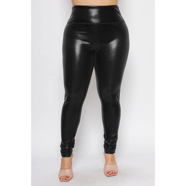 PLUS SIZE PU LEATHER HIGH WAIST SKINNY LEGGINGS for wholesale by Curve Market