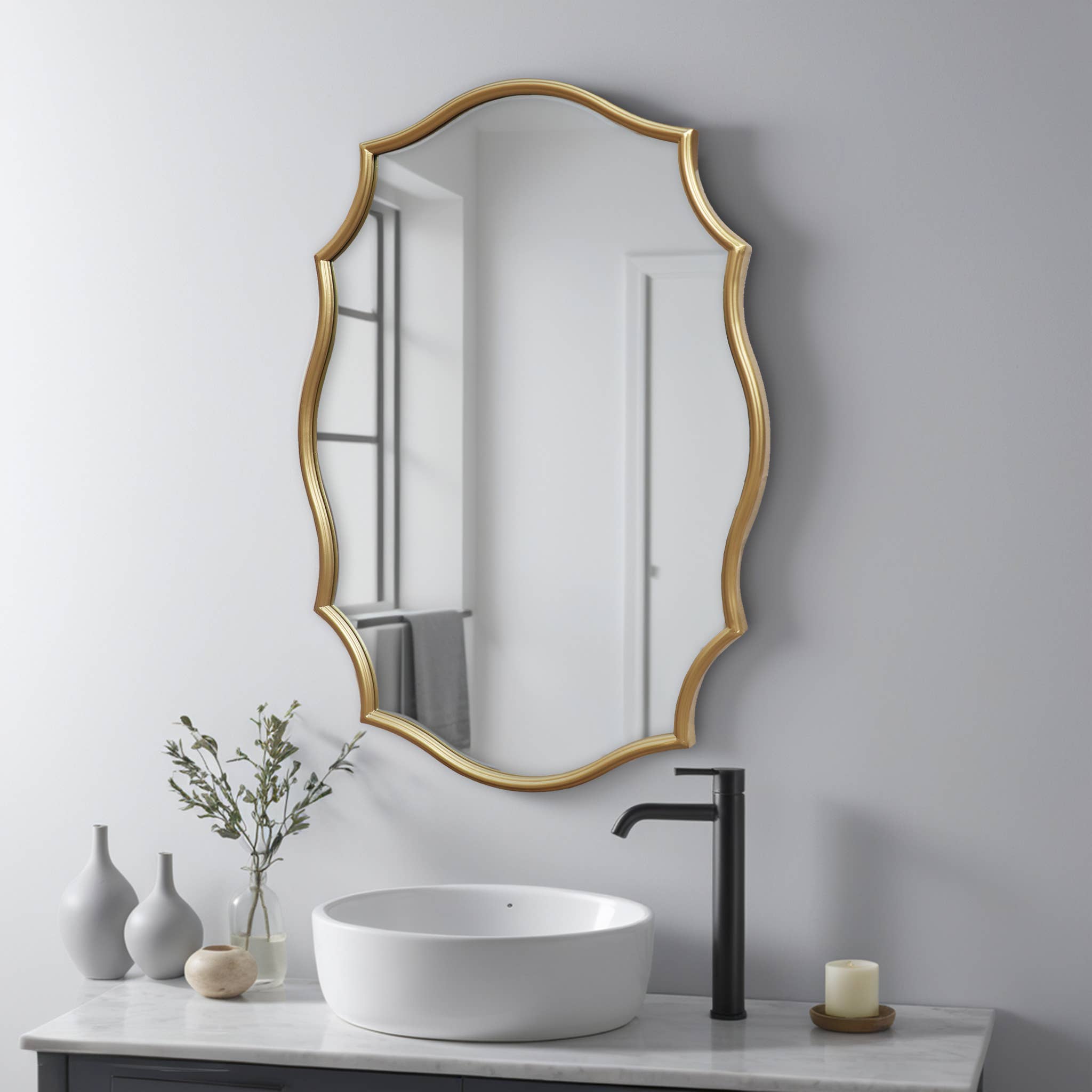 Paris Loft Inc - Wholesale Wall Mirror - Scalloped Edge Metal Framed Bathroom Mirror8