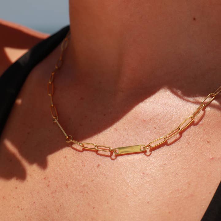 WJW - Wholesale Link & Chain Necklace - Stainless Steel Engravable Paperclip 2 Bar Necklace3