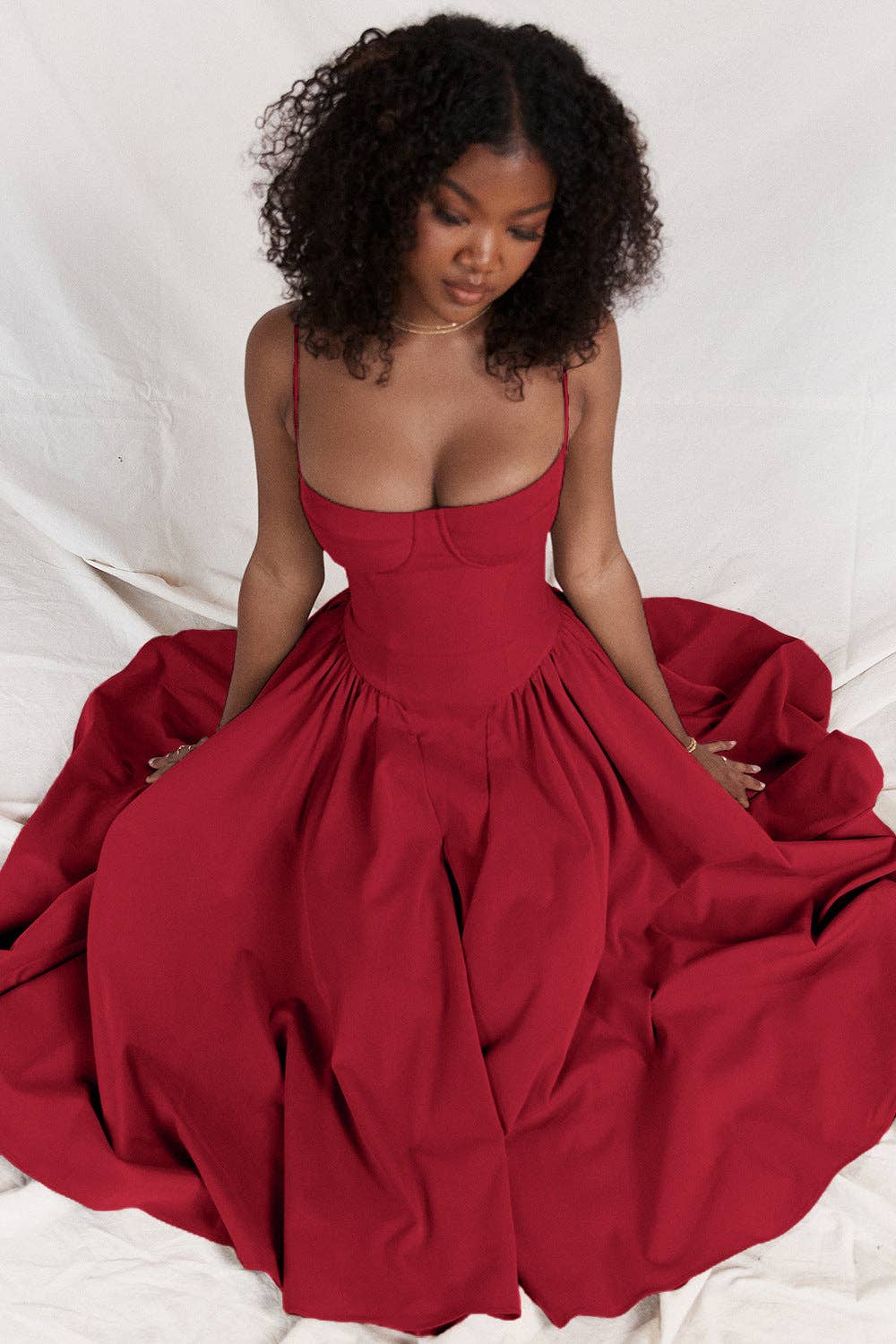 Sweetkama - Wholesale Dress - Women's - String Shoulder Solid & Floral Ladies Dress 255284