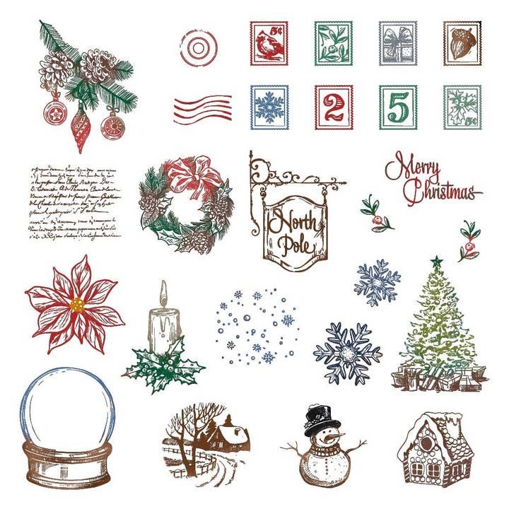 Postmarked: Holiday - 6x8 Rubber Cling Stamp Set for wholesale by Honey Bee Stamps