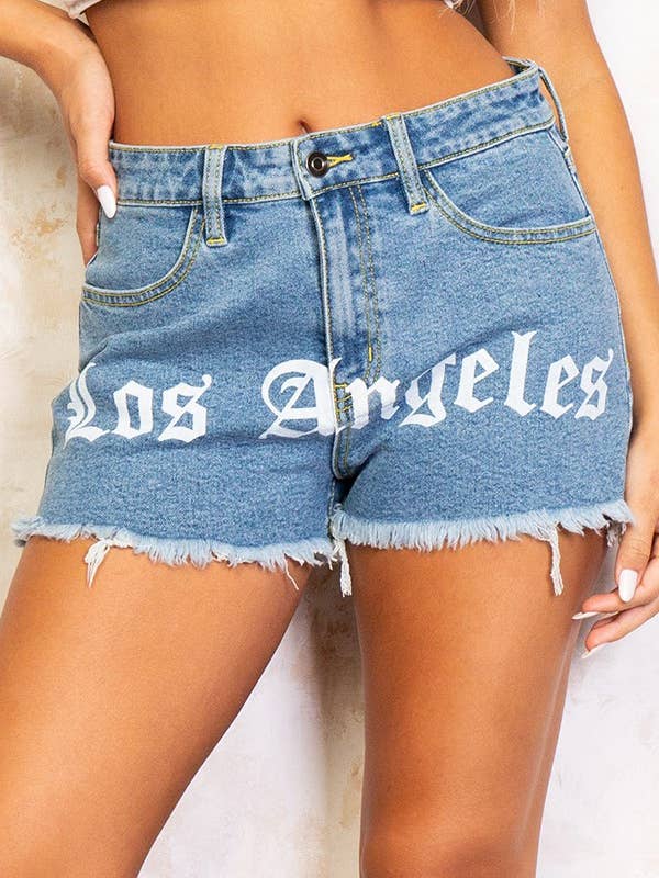 Calções de Ganga com Bainha Desfiada de Altura Média de Los Angeles por atacado de Rehab Lab