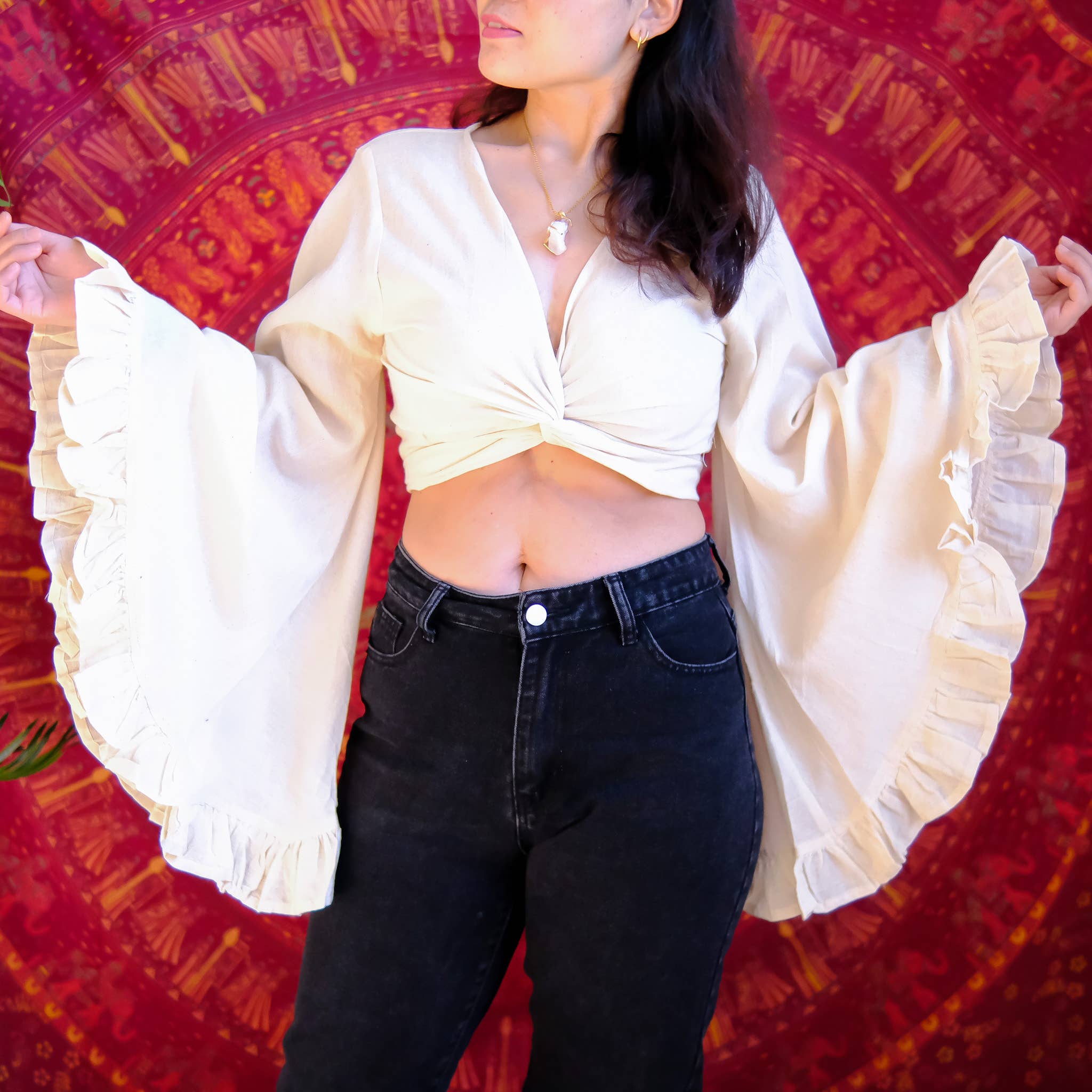 Karma Nepal Crafts - Wholesale Blouse - Women's - Cotton Flare Sleeve Top with Ruffle2