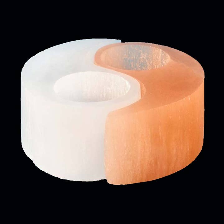 Selenite Ying Yang Candle Holder for wholesale by Geofossils