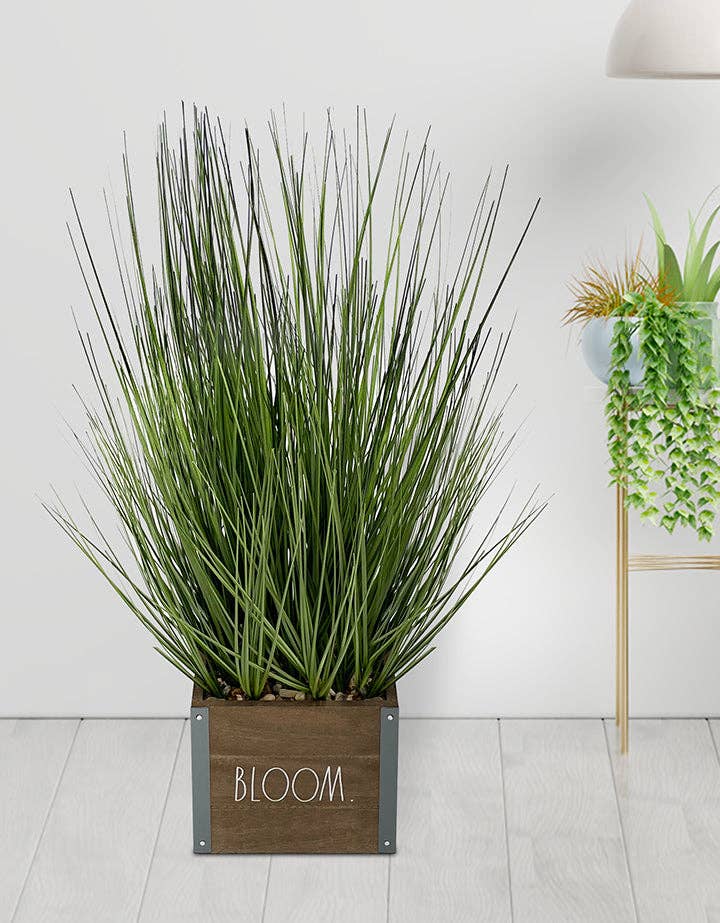 DesignStyles Home - Wholesale Artificial Plant - Rae Dunn “Bloom” Artificial Grass Plants with Wooden Planter1