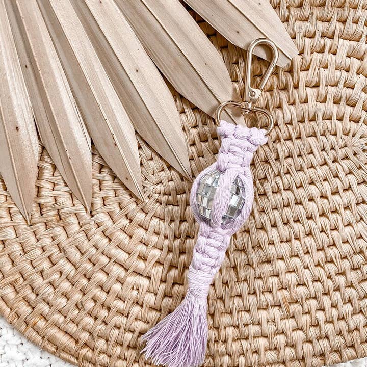 Pure Bliss Home Decor - Wholesale Keychain - Women's - Macrame Disco Keychains | Boho Keychains | Disco Ball Gifts
