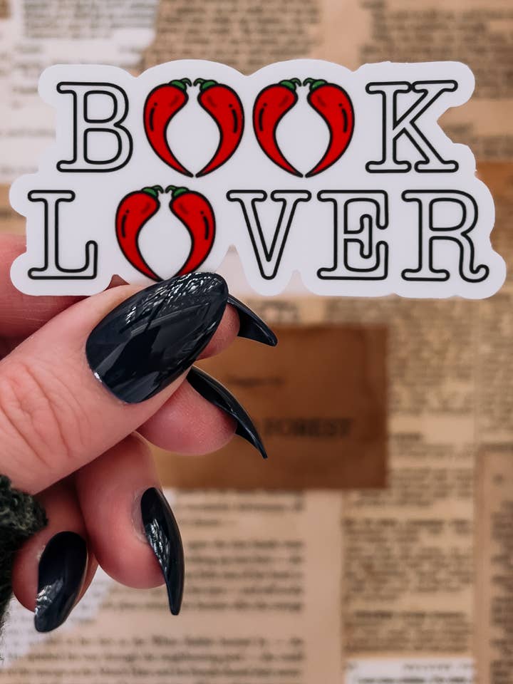 Book Lover Chili Pepper Sticker, 1.5x3in for wholesale by Twelfth Pine
