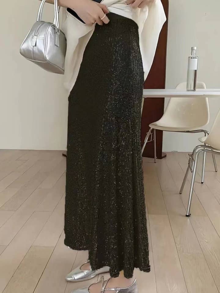 Lily Clothing - Wholesale Skirt - Women's - Sequined high-waisted inner elastic drape skirt4