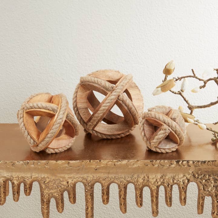 Saro Lifestyle - Wholesale Decorative Tabletop Object - Natural Wooden Rope Decorative Orb