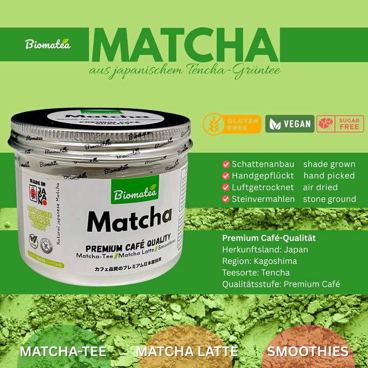 Biomatea - Wholesale Health/Detox Tea - 80g pure matcha from Japanese tencha green tea – Premium Grade Café Quality – For matcha latte, tea & smoothies2