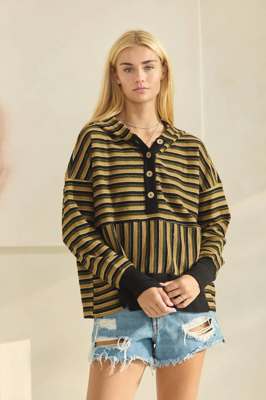 Oddi - Wholesale Hoodie - Women's - Textured Striped Jacquard Hooded Sweatshirt 3