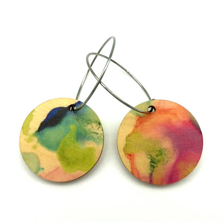 Ronde 25 Zomer Houten Oorbellen voor wholesale door Solart