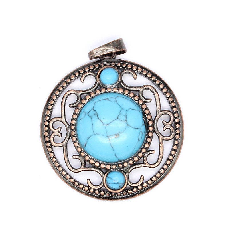 Mio Queena - Wholesale Individual Charm/Pendant - Vintage Natural Stone Hollow Circular Charm  Pendant - CS15