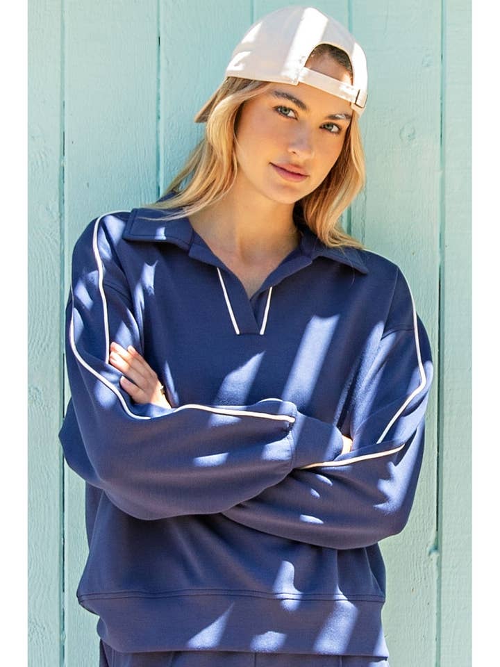 MODAL SCUBA DOUBLE PIPING POLO TOP for wholesale by Rae Mode