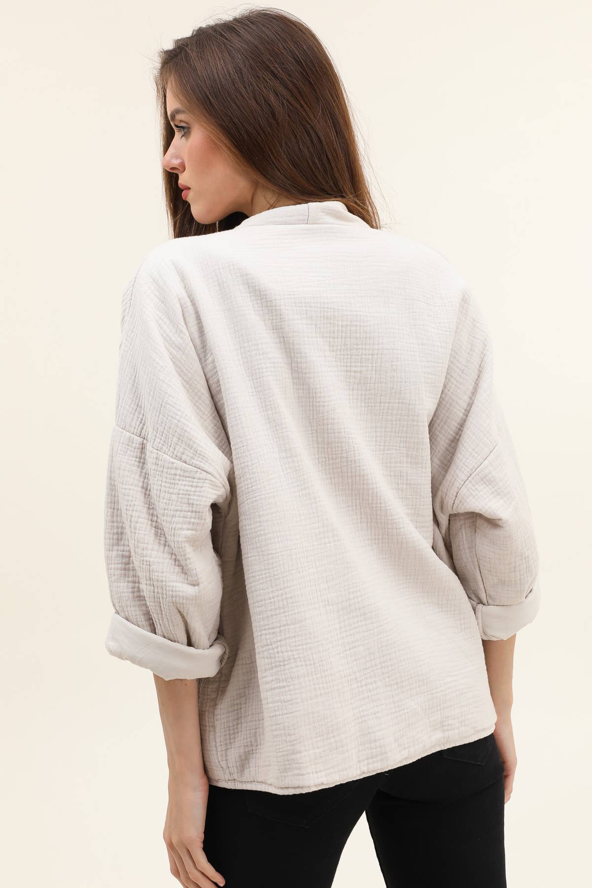 Moonsun – Großhandel Jacke – Damen – Sommerjacke aus Baumwoll-Gaze mit lockerer Passform14