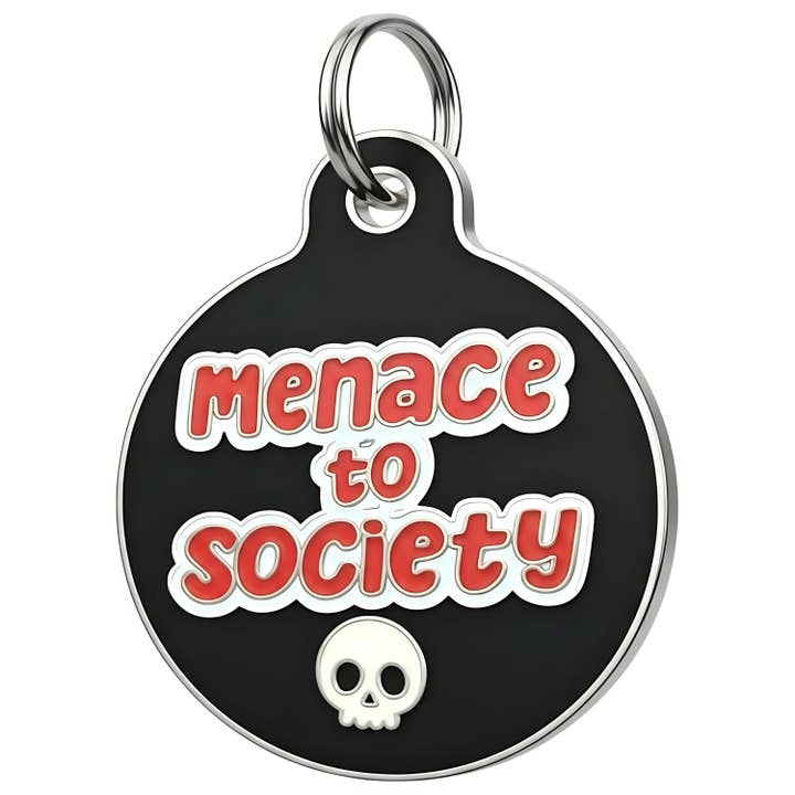Enamel Dog Tag w/ Scannable Pet ID - Menace to Society for wholesale by Bad Tags