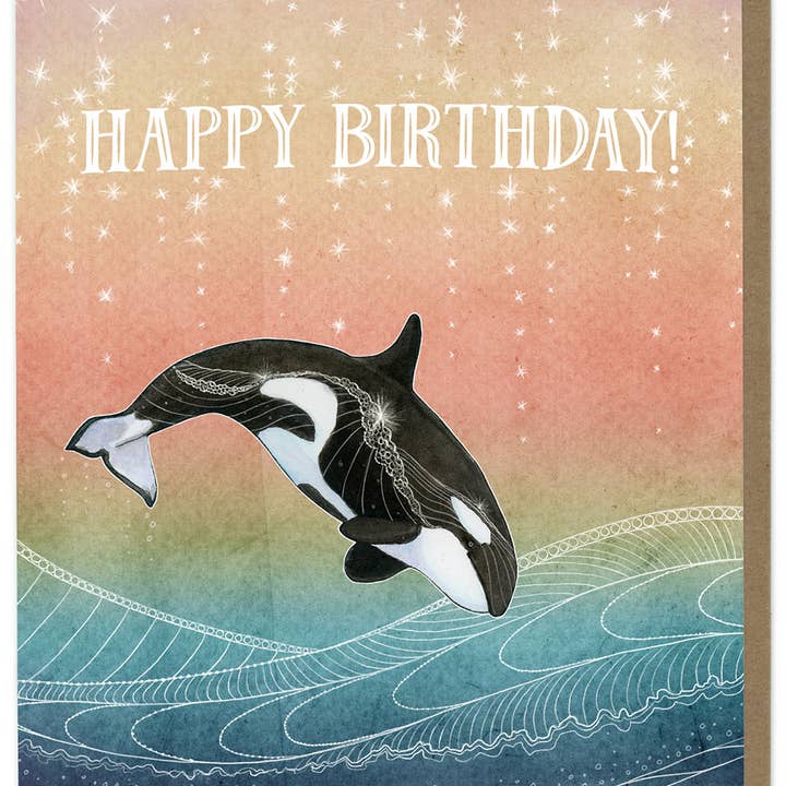 Amy Rose Moore Illustration - Wholesale Birthday Card - BIRTHDAY - Orca Whale - Greeting Card