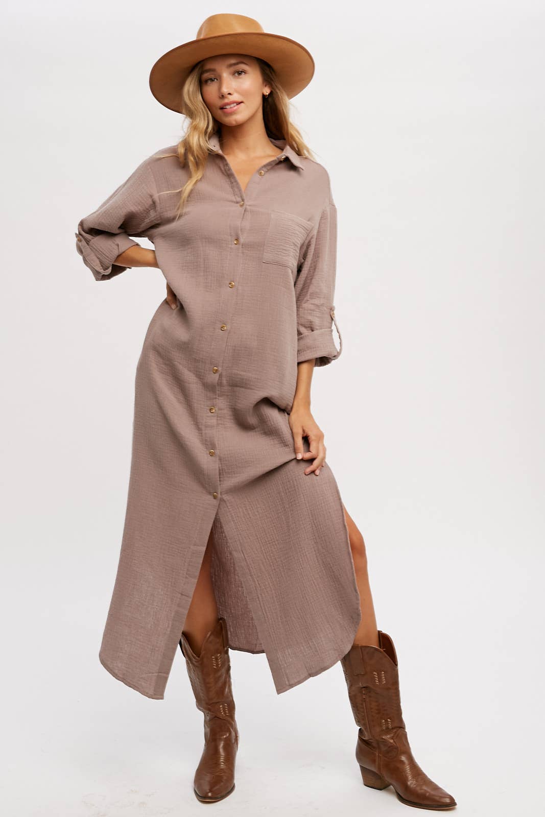 Bluivy - Wholesale Dress - Women's - BUTTON UP MAXI SHIRT DRESS WITH POCKET1